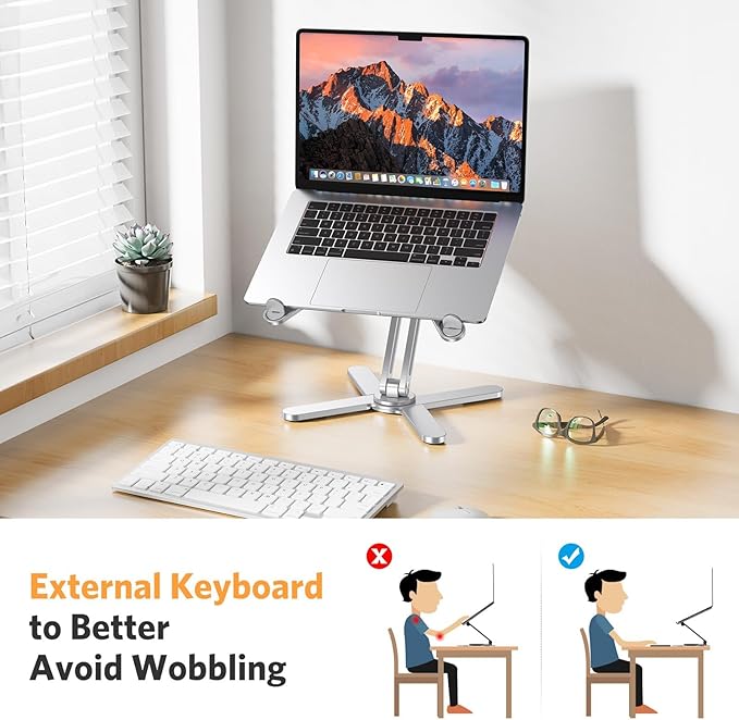 OMOTON 360° Rotating Laptop Stand Riser for Desk, Ergonomic Foldable Computer Stand Adjustable Height Angles for Collaborative Work, Easy Storage Fit Macbooks,All Laptops up to 16 inches, Silver