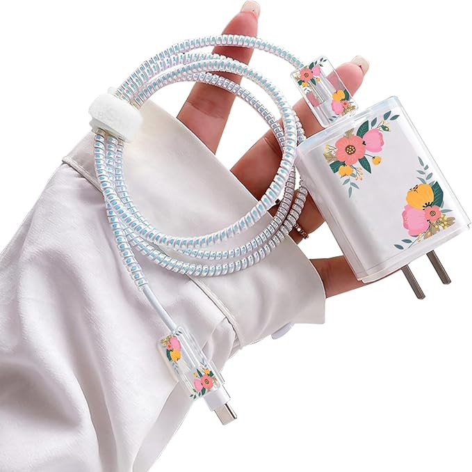 Cute Flower Protectors Cable Protector for iPhone Charger,Kawaii Red Peony Rose Floral Pattern Unique Design Data Cable Phone Charger Cover Data Line Wire Saver for iPhone 13 12 11 14 Pro Max