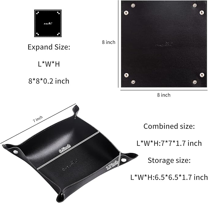 SANQIANWAN Leather Jewelry Valet Tray for Women and Man, Portable Entryway Table Tray Bedside Nightstand Desk Tray Small Catchall Travel Dish Plate for Key,Wallet,Watch,Coin (Black-B)