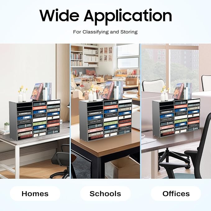 27 Slot Literature Organizer, Vertical Desktop File Sorter Mail Center with Thickened PVC Board, Vertical Paper Storage Cabinet for Classroom, Home & Office (27 Slots Black)