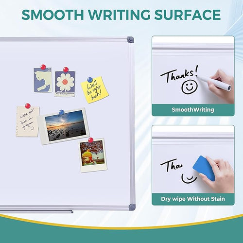 36 x 24 Inch Magnetic Dry Erase Whiteboard - Wall Mounted Personal Vision Board for Home Office, Kids Drawing & Daily Planning - Silver Aluminum Frame with Tray (3 x 2 Ft)