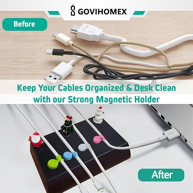 Magnetic Cord Holder Bigger Cable Wrangler Organizer with Magnet Clips for Charger Management on Desktop, Nightstand, or Side Table (Black)