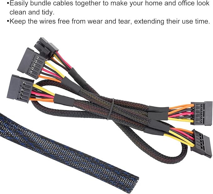 100ft PET Expandable Wire Loom 3/8 Inch, PET Braided Wire Sleeving Cable Management Sleeve Tubing [for Audio Video Home Office Cord Protector]-Black Blue