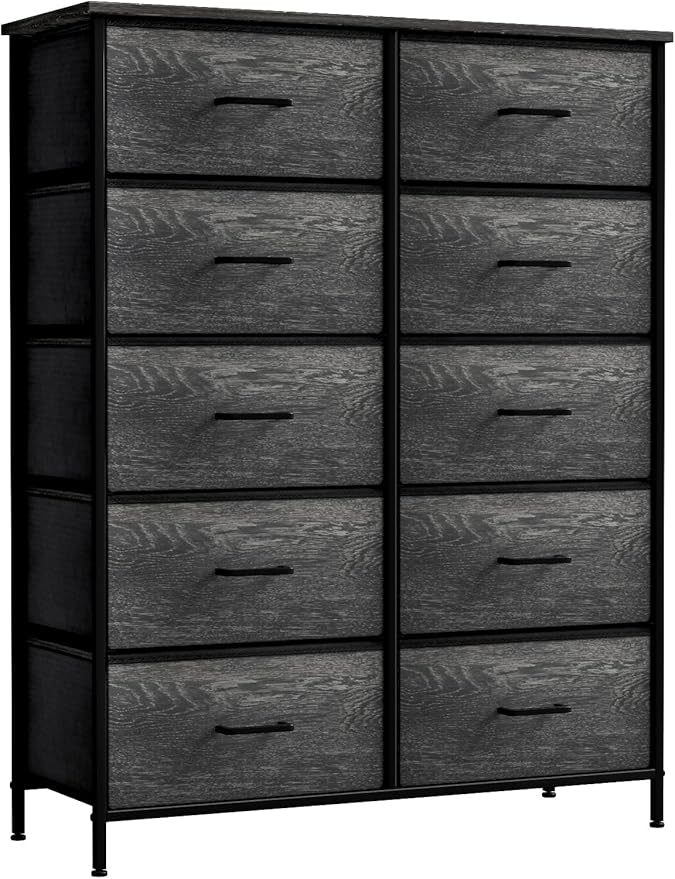 Sorbus Dresser with 10 Faux Wood Drawers - Chest Organizer Unit with Steel Frame Wood Top & Handle Easy Pull Fabric Bins for Clothes - Storage Furniture for Bedroom, Hallway, Living Room & Closet