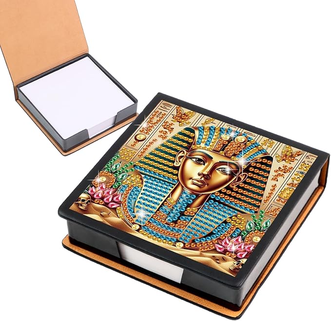 Pharaoh Diamond Painting Kit Note Box,Memo Paper Storage Box Diamond Art,Sticky Note Holder Diamond Art,Diamond Painting Memo Pad For Office Desk. (Pharaoh)