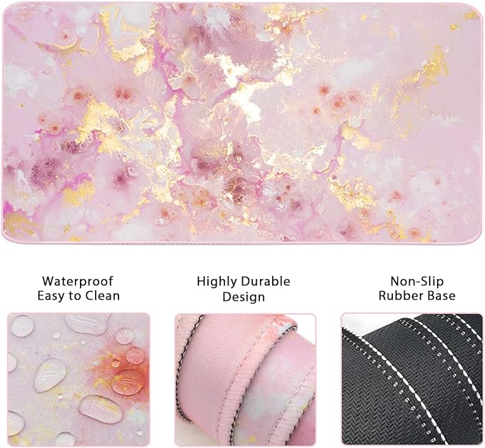 4-in-1 Gaming Mouse Pad Wrist Support Set，Desk Pad + Mouse Pad with Wrist Rest + Keyboard Wrist Rest + Coaster, Ergonomic Design for Home Office Study Game - Pink