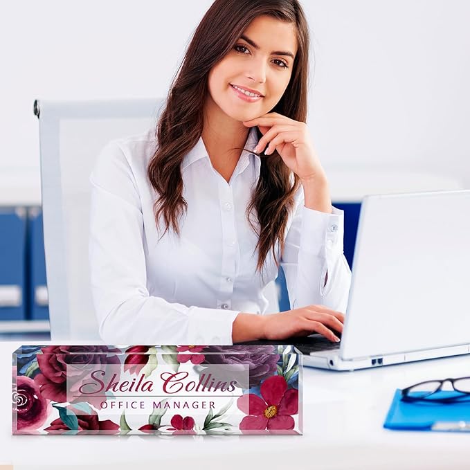 Custom Name Plate for Desk, Employee Appreciation Gifts, Office Decor, Acrylic Personalized, Accessories, Funny Gifts for Coworkers Boss Teacher (Rose A)