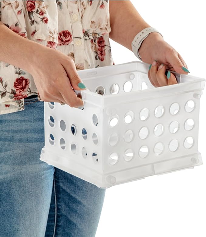 Sterilite Mini Crate, Stackable Plastic Storage Bin with Handles, Organize Home, Garage, Office, School, Dorm Room, Clear, 24-Pack