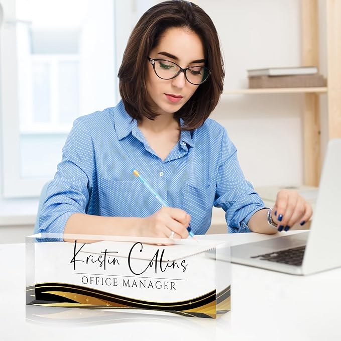 Custom Name Plate for Desk, Personalized Desk Name Plate on Clear Acrylic Glass, Appreciation Gifts for Teacher Employee Boss Coworkers Nurse, Office Desk Accessories for Women Men (Sable)