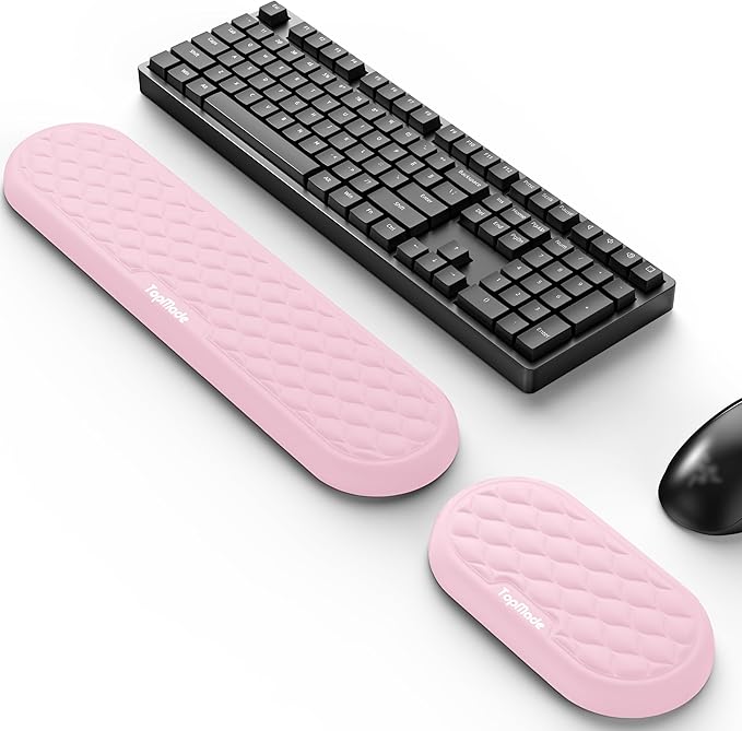 TopMade Upgraded Wider Wrist Rest Set, Soft Memory Foam Keyboard Hand Rest Pad, Computer Ergonomic Keyboard Mouse Wrist Support for Typing Pain Relief, Comfort for Office, Gaming, Study, Pink