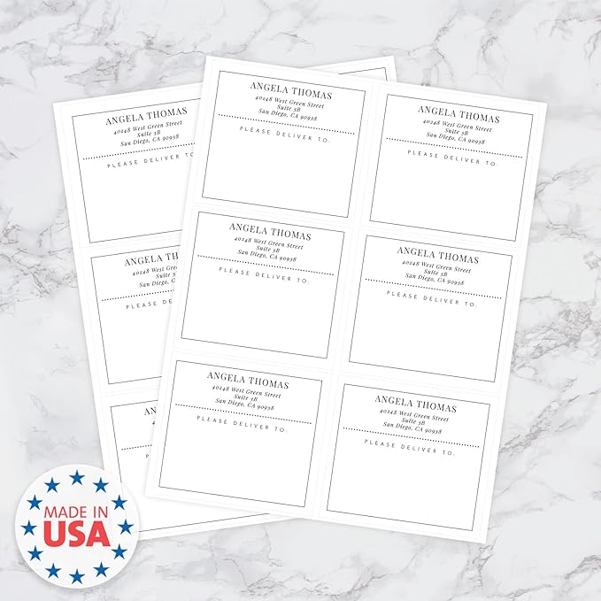 Custom Black Square Shipping Labels / 48 Personalized Address Labels/ 4" x 3½" Mailing Stickers/Made in USA