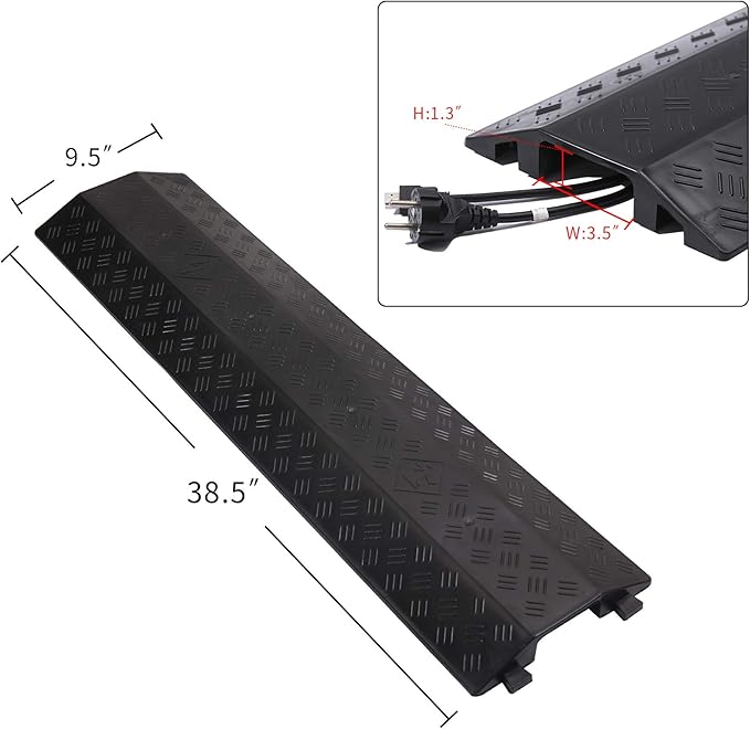 Medium 2 Pack - Floor Cord Cover Cord Protector Drop Over Drop Trak Cable Ramp for Office Warehouse - Black