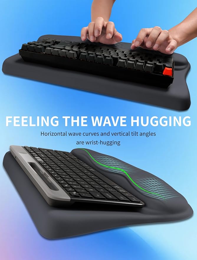 Ergonomic Wave Wrist Rest with Keyboard Stand, Cushioned Palm Rest, Comfortable Integrated Memory Foam for Natural Typing and Relieve Wrist Pain, Starry Sky Grey