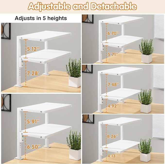 IBUYKE Clamp on Desk Organizer Shelf,12.9 inches Desk Extender Shelves, Above or Below Desk 2-Tier Adjustable Storage Shelves for Desktop Accessories,White,TMZ007W