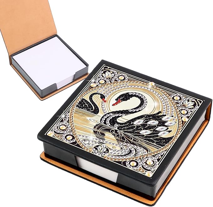 Swan Diamond Painting Kit Note Box,Memo Paper Storage Box Diamond Art,Sticky Note Holder Diamond Art,Diamond Painting Memo Pad For Office Desk. (Swan)