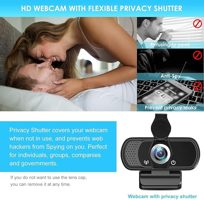 XPCAM Full HD 1080P Webcam with Privacy Shutter and Tripod, Pro Streaming Web Camera with Microphone, Widescreen USB Computer Camera for Laptop Desktop Mac