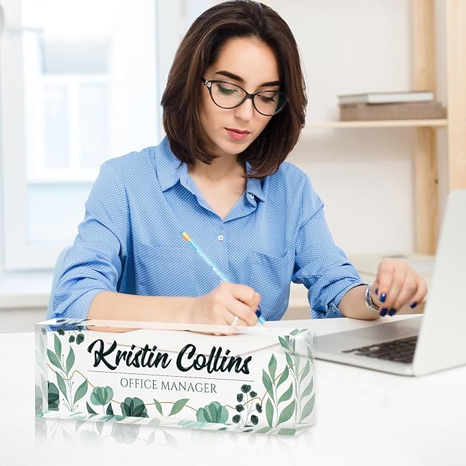 Custom Name Plate for Desk, Personalized Desk Name Plate on Clear Acrylic Glass, Appreciation Gifts for Teacher Employee Boss Coworkers Nurse, Office Desk Accessories for Women Men (Olive)