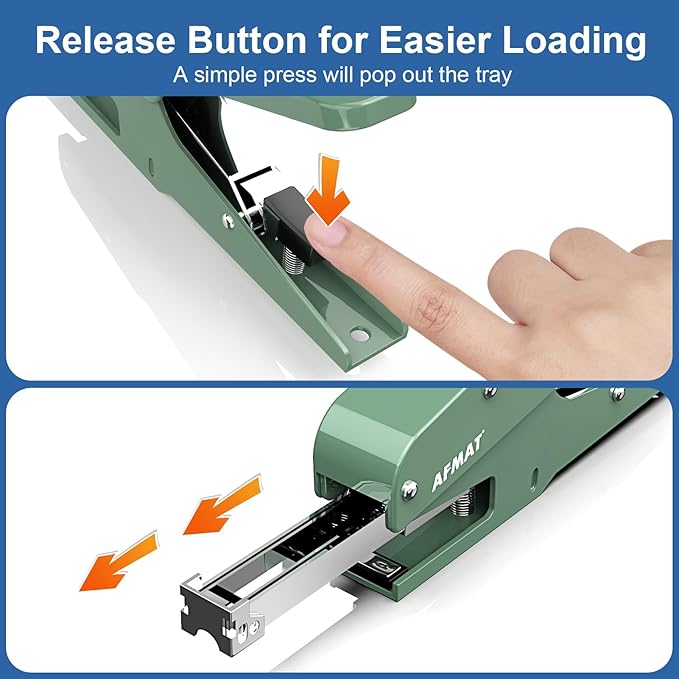 AFMAT Effortless Plier Stapler, Metal 35 Sheet Stapling Plier, 15000+ Stapling Times, with Staples & Reload Button, Handheld Stapler Heavy Duty, Space Save Size, Good for Office, Home, School, Green