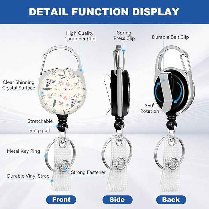 2 Pack Flower Flower 2 ID Badge Holder with Heavy Duty Retractable Reel Keychain for WomenStudents,Teachers, Nurses, Office Use 3