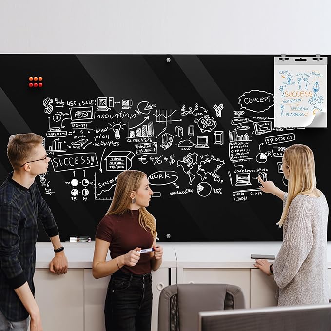 MaxGear Glass Whiteboard Wall Mounted, Frameless Magnetic Dry Erase Board, Tempered Glass, Steel-Backed, Non-Porous Smooth Surface, Floating Design, Accessories Included, for Office Home Classroom