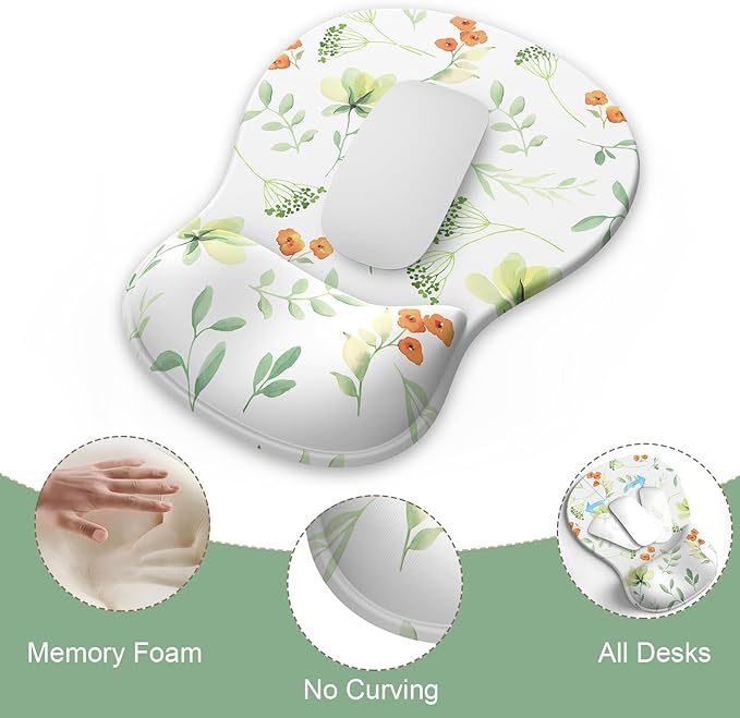 Mouse Pad with Wrist Rest, 3-in-1 Premium Lycra Fabric Memory Foam Ergonomic Wrist Support for Keyboard, Laptop & Desktop, Pain Relief Mousepad with Non-Slip PU Base for Office & Home (Elegant Flower)
