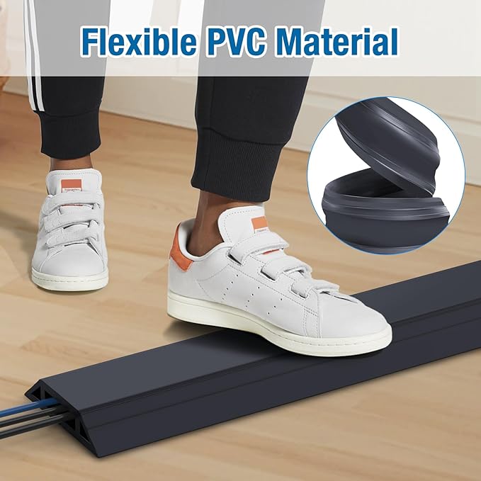 Eapele Floor Cord Cover 6.5ft Cord Covers for Wires on Floor, Heavy Duty Extension Cord Cover, Rubber Floor Cable Cover, Prevent Trip Hazard for Sidewalk Home Office Outdoor or Indoor Settings (Grey)