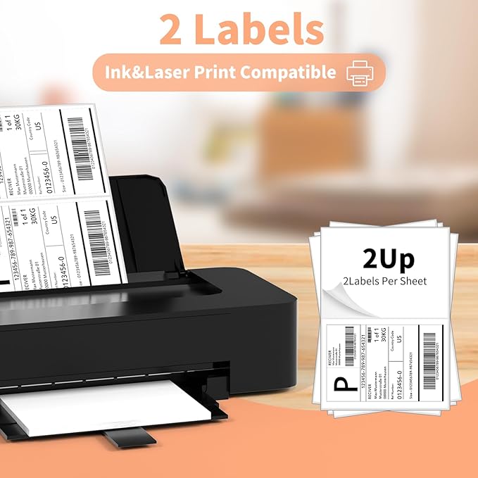InpourPack Half Sheet Self Adhesive Shipping Labels, 8.5" x 5.5" Address Labels Laser/Ink Jet White Blank Shipping Labels (2000 Sheets/4000)