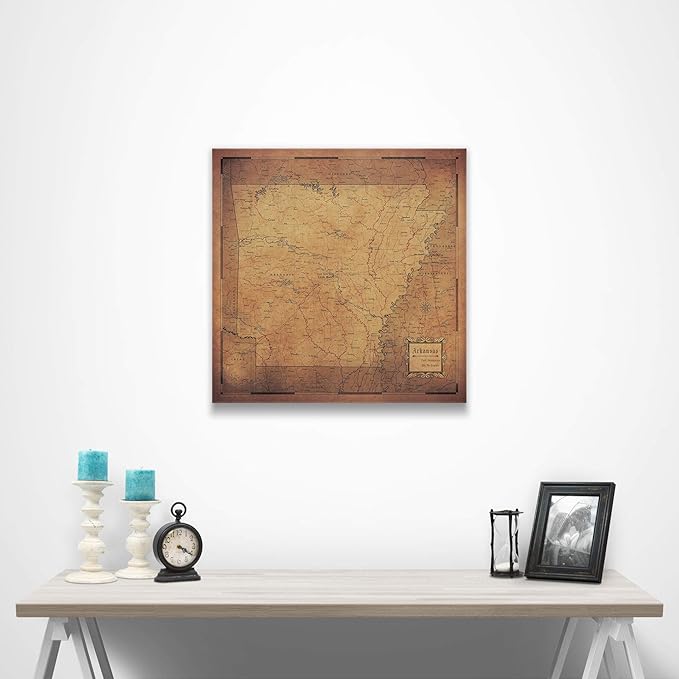 Conquest Maps Push Pin Arkansas Map Board - With Push Pins to Mark Arkansas Travel - Handmade in Ohio, USA - Design: Golden Aged