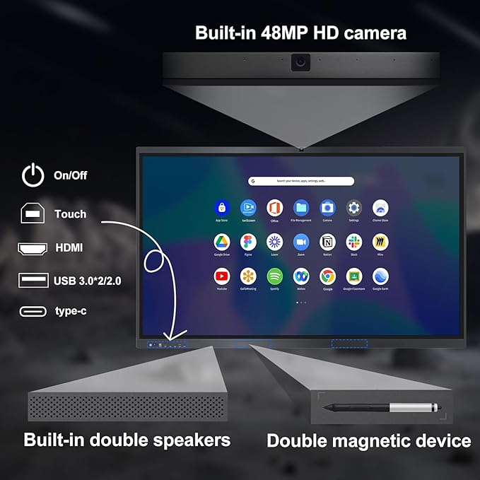 Smart Board,55" Smart Board for Classroom Office Home, 4K UHD Touch Screen Open Dual System Smart Whiteboard,Digital whiteboard with 48MP HD Camera(Board+Wall Mount Included)