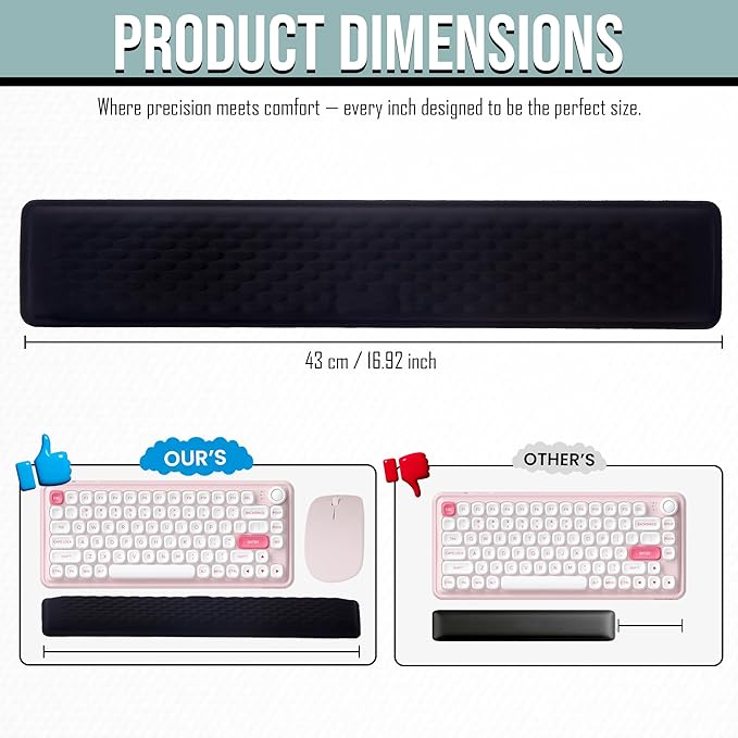 Keyboard Wrist Rest Black, Extra-Wide Ergonomic Memory Foam Wrist Rest Arm Cushion, Soft Non-Slip Wrist Support Pad for Computer, Laptop & Desk | Pain Relief & Typing Comfort for Office & Gaming