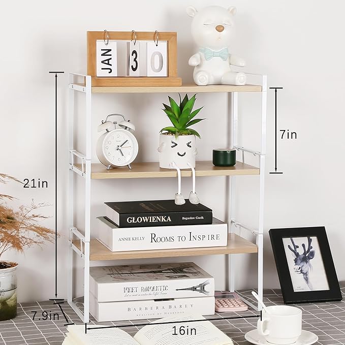 YGYQZ Wood Office Desk Shelf Organizer - Desktop Supplies Cute Dresser Top Organization Storage Rack and Cubicle Decor Aesthetic Bookshelf for Women Man and Kids