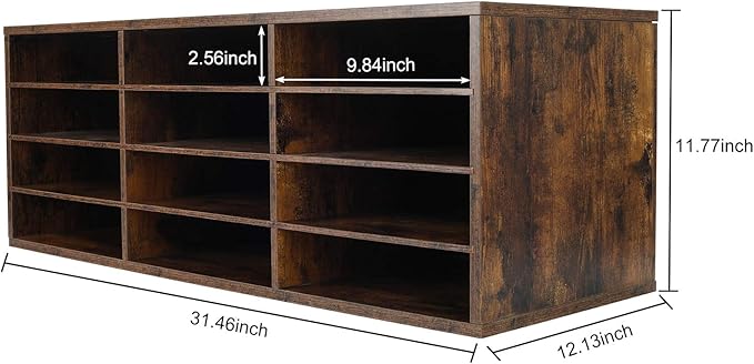 PAG Mail Sorter, Wooden Countertop Literature Organizer, Student & Desktop Bill Paper Organizer, 12 Compartments, Antique Brown