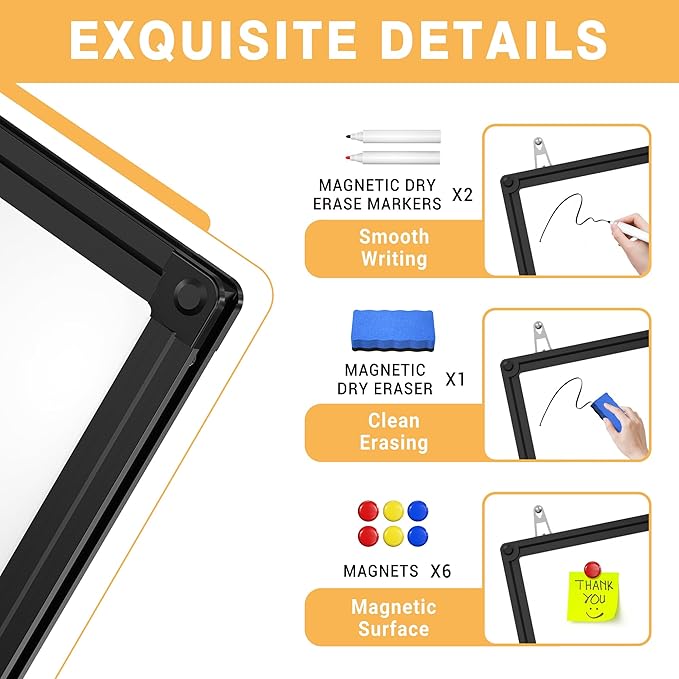 Magnetic Dry Erase White Board - 46 x 33 Inch Whiteboard for Wall - 4 x 3 Large Wall-Mounted Board with Black Aluminum Frame, 1 Magnetic Eraser, 2 Pens, 1 Detachable Marker Tray, 6 Magnets