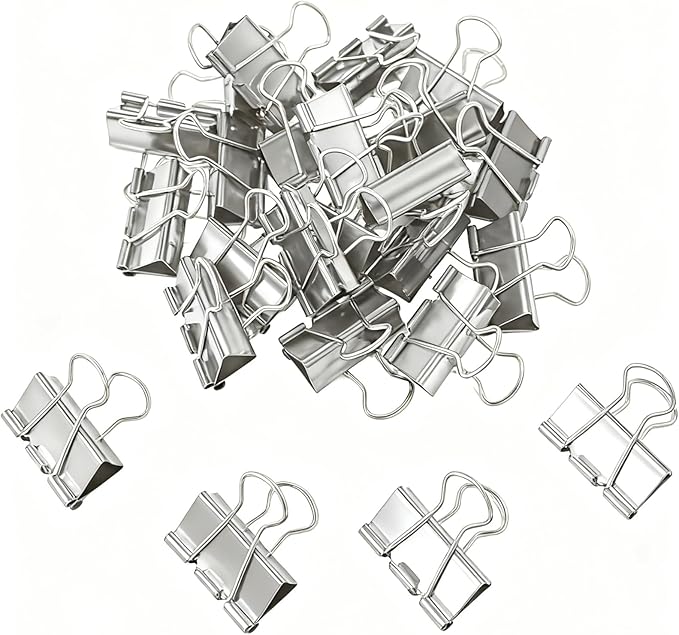 Konilaomu 24Pcs Binder Clips 1.25in Reusable Paper Clamps Clips Binder Paper Clips for Office Supplies, Document Storage, Study Room, School (Silver)
