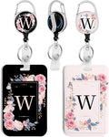2 Pack A-Z Letter ID Badge Holder with Clip Badge Reels Retractable Heavy Duty,Keychain，ID Holder for School Nurse Office W