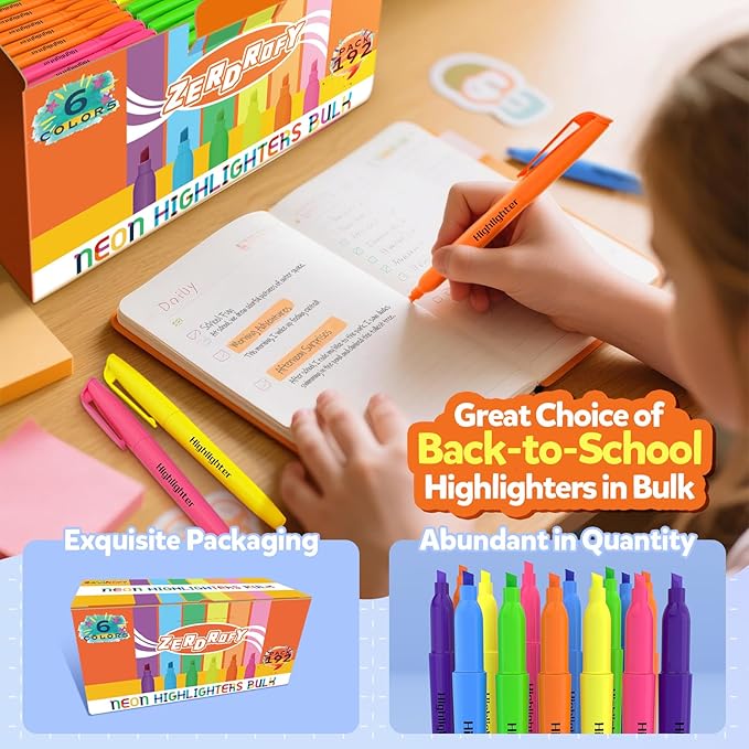 ZERDROFY 192 Count Highlighters Assorted Colors Bulk - No Bleed Dry-Quickly Chisel Tip 6 Colors Highlighter Markers Set for Kids Adults, Classroom Office Must Have, Back to School Supplies for Teacher