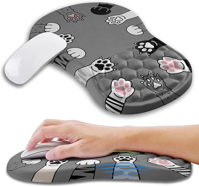 Ergonomic Mouse Pad Wrist Support with Memory Foam Massage Bulge, Carpal Tunnel Pain Relief Mousepad Wrist Rest for Mouse(12x8 inch, Paw)