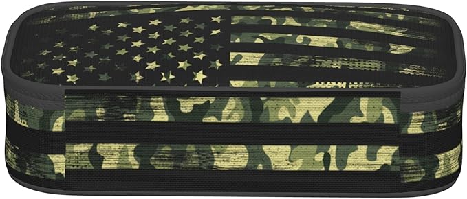 Camo Pencil Box for Kids Adults, Usa Flag Style Pencil Case for Boys Girls, Green Pencil Pouch Big Capacity Portable Pencil Holder Stationery Storage Desk Pen Bag for School Office
