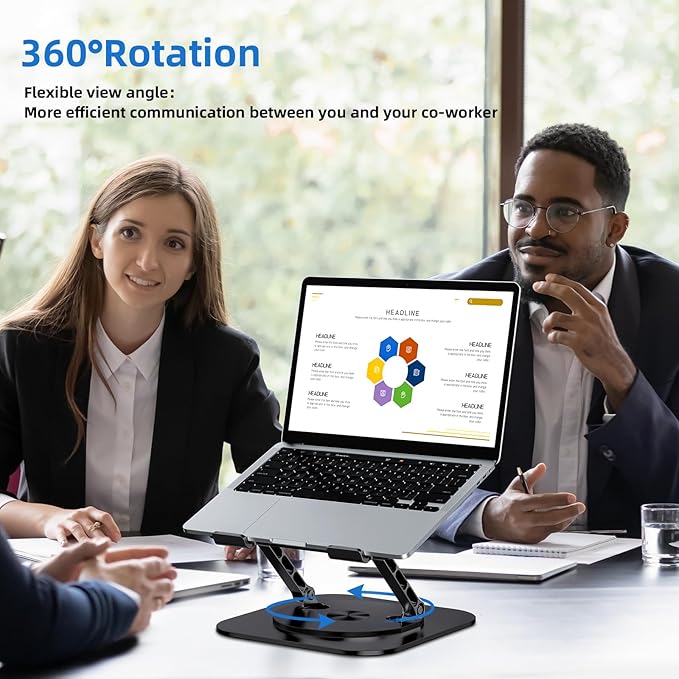 MCHOSE Laptop Stand for Desk, Ergonomic Laptop Riser with 360° Rotating Base, Foldable Notebook Computer Holder Stand Compatible with MacBook Air Pro, Dell XPS, More 10-17" Laptops, Black