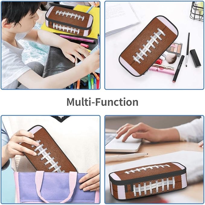 American Football Ball Texture Pencil Case Big Capacity Storage Pencil Pouch Stationery Bags With Zipper Portable Pen Holder Box Organizer For Boys Girls Teens Student College School Office Supplies