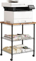 Printer Stand with Locking Wheels, Adjustable Heights 3 Tier Under Desk Table, Rolling Printer Cart Storage Paper Files Holder for Desk, Office, Home, Rustic Brown