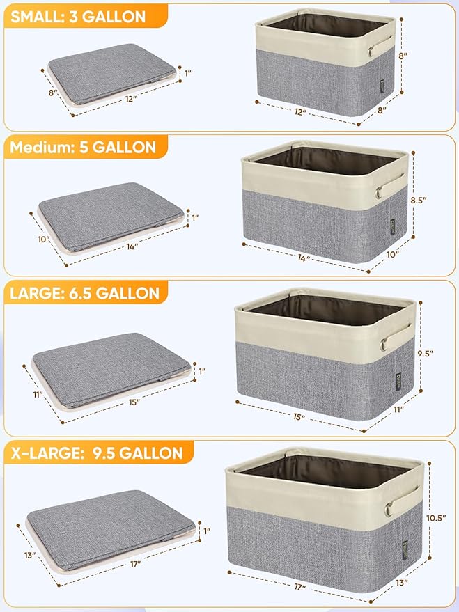 BALEINE 2 Pack Fabric Storage Bins for Shelves, Linen Storage Baskets for Organizing, Decorative Closet Bins for Clothes, Home (Grey, 14''x10''x8.5'')