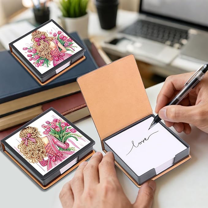 2 pcs Girl Diamond Painting Kit Note Box,Back View Memo Paper Storage Box Diamond Art,Sticky Note Holder Diamond Art,Diamond Painting Memo Pad For Office Desk. (Girl)