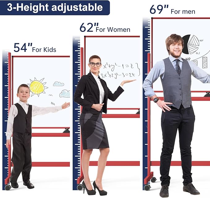 TSJ OFFICE Large Rolling Whiteboard - Dry Erase Magnetic 48 x 32 Inches White Board Height Adjust Double Sides Mobile Portable Easel on Wheels, Dry Erase Board with Stand for Office, Home & Classroom