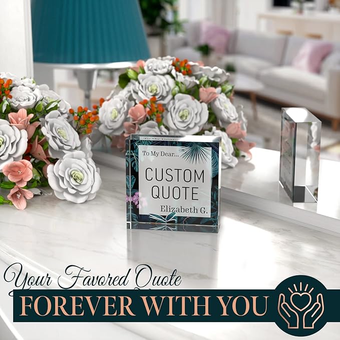 Custom Acrylic Sign Personalized, Custom Desk Name Plate, 18 Styles, (4"x4"), With Gift Box, USA Made by Acryluxe. (Bouquet)