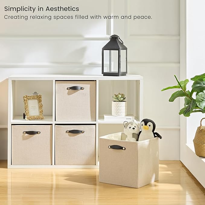 Storage Cube Bins | 7.7 oz/yd² Fabric Cubby Organizer Baskets for Shelf, Bookcase, Closet, Cabinet, Wardrobe | 11x11 Cube Drawer | 6 Pack, Beige, 10.5x10.5x11 Inch