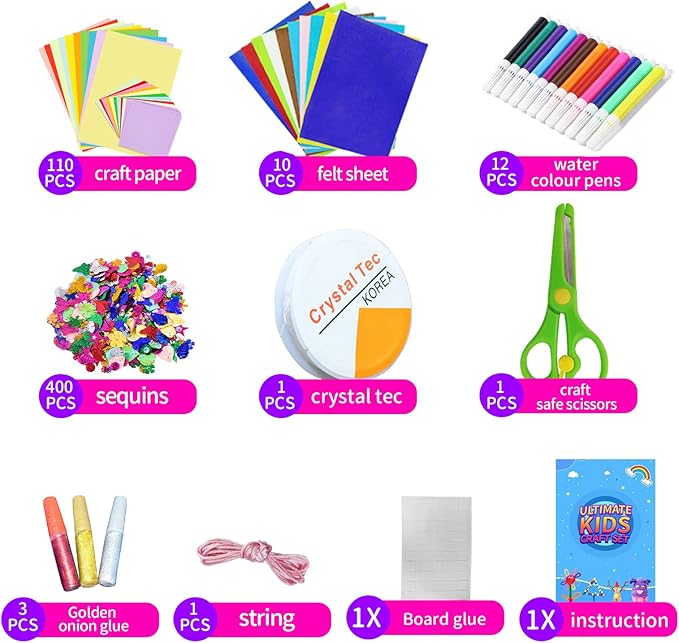 Itopstar 3000 Kids Arts and Crafts Supplies for Kids Crafting Supply in 3 Layered Plastic Art Box All in One Ages 8 9 10 11 & 12 Year Old Girls & Boys Crafting Supply Set