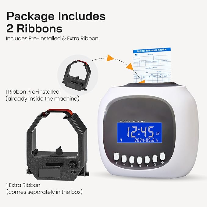 Time Clocks for Employees Small Business, Auto-Align Time Clock, 6 Punches per Day Time Machine | Clock in Machine for Employees with 100 Time Cards, 2 Ink Ribbons(1 Inside) and 1 Rack