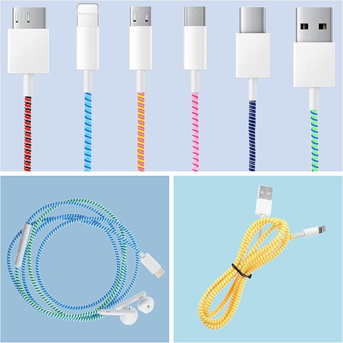 Frienda 15 Pcs Spiral Cable Protector Colorful PVC Spiral Phone Charger Headphone Cable Saver for USB Data Wire, Prevent Pets(Vivid Color,45.3 Inch)