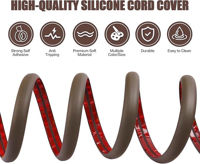 Floor Cord Cover Cable Cavity Self Adhesive Cord Hider Floor 3.3FT Floor Cable Management Power Cord Protector Floor Electric Cord Covers for Offices, Gym, Exhibitions (CoffeeBrown, 1.18" x 3.3')